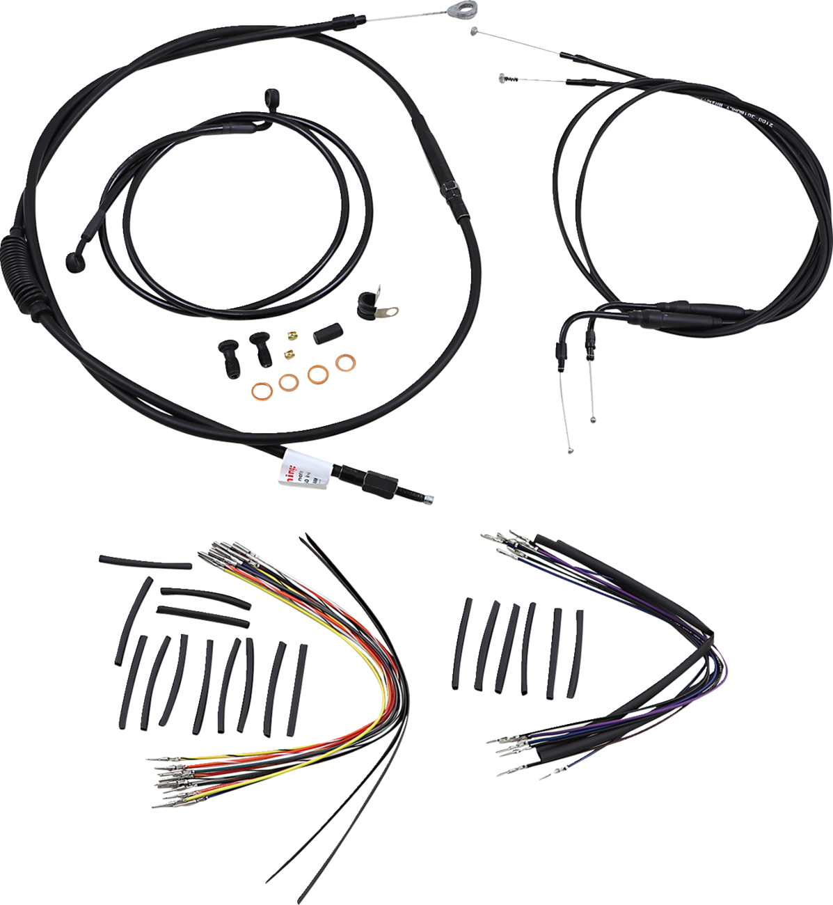 BURLY BRAND Complete Black Vinyl Handlebar Cable/Line Kit for Ape Hangers - 16" / '00-'06 FLST 0610-0482