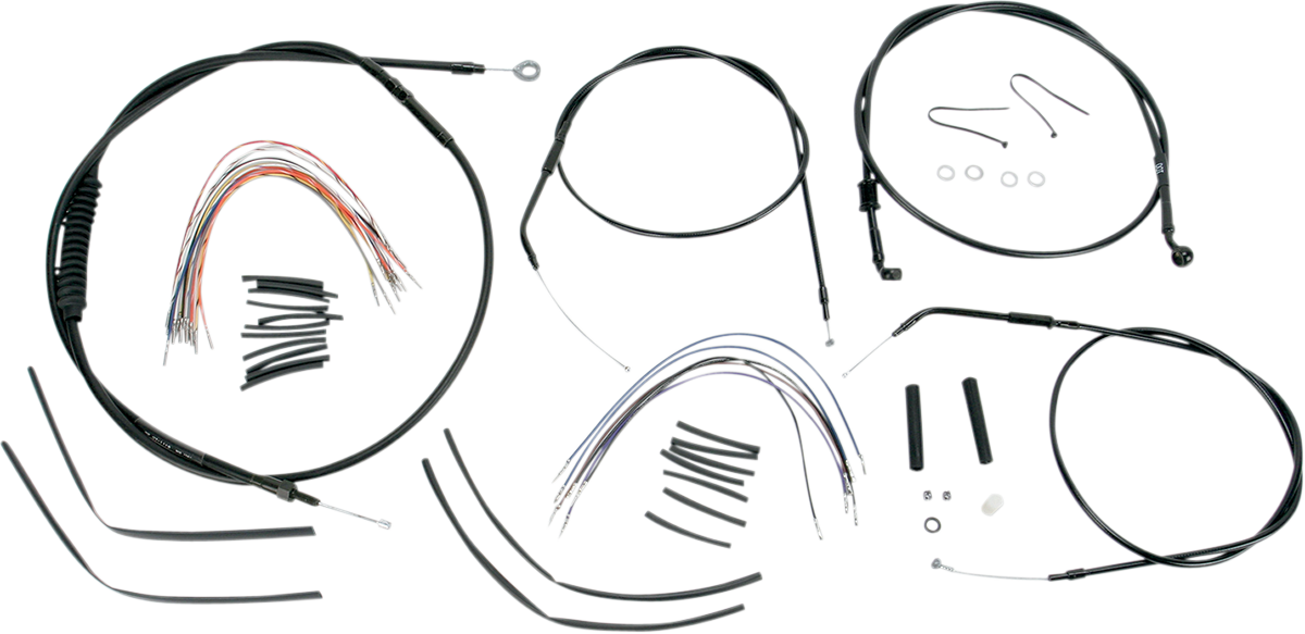 BURLY BRAND Complete Black Vinyl Handlebar Cable/Line Kit for Ape Hangers - 16" / '04-'06 Sportster 0610-0269