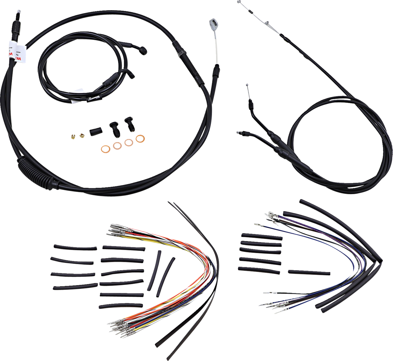 BURLY BRAND Complete Black Vinyl Handlebar Cable/Line Kit for Ape Hangers - 16" / '06 FXD 0610-0498