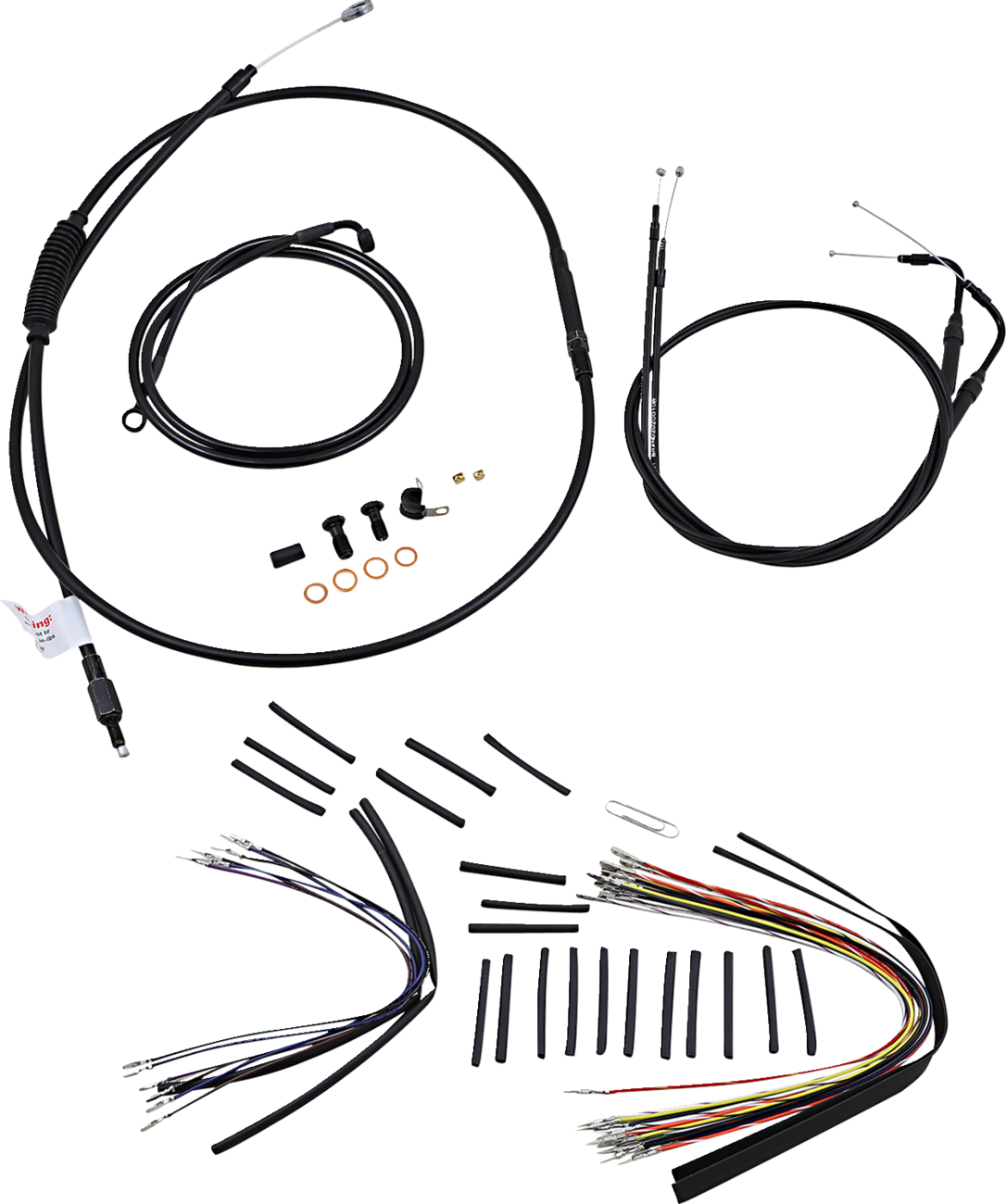 BURLY BRAND Complete Black Vinyl Handlebar Cable/Line Kit for Ape Hangers - 16" / '07-'10 FLST 0610-0483