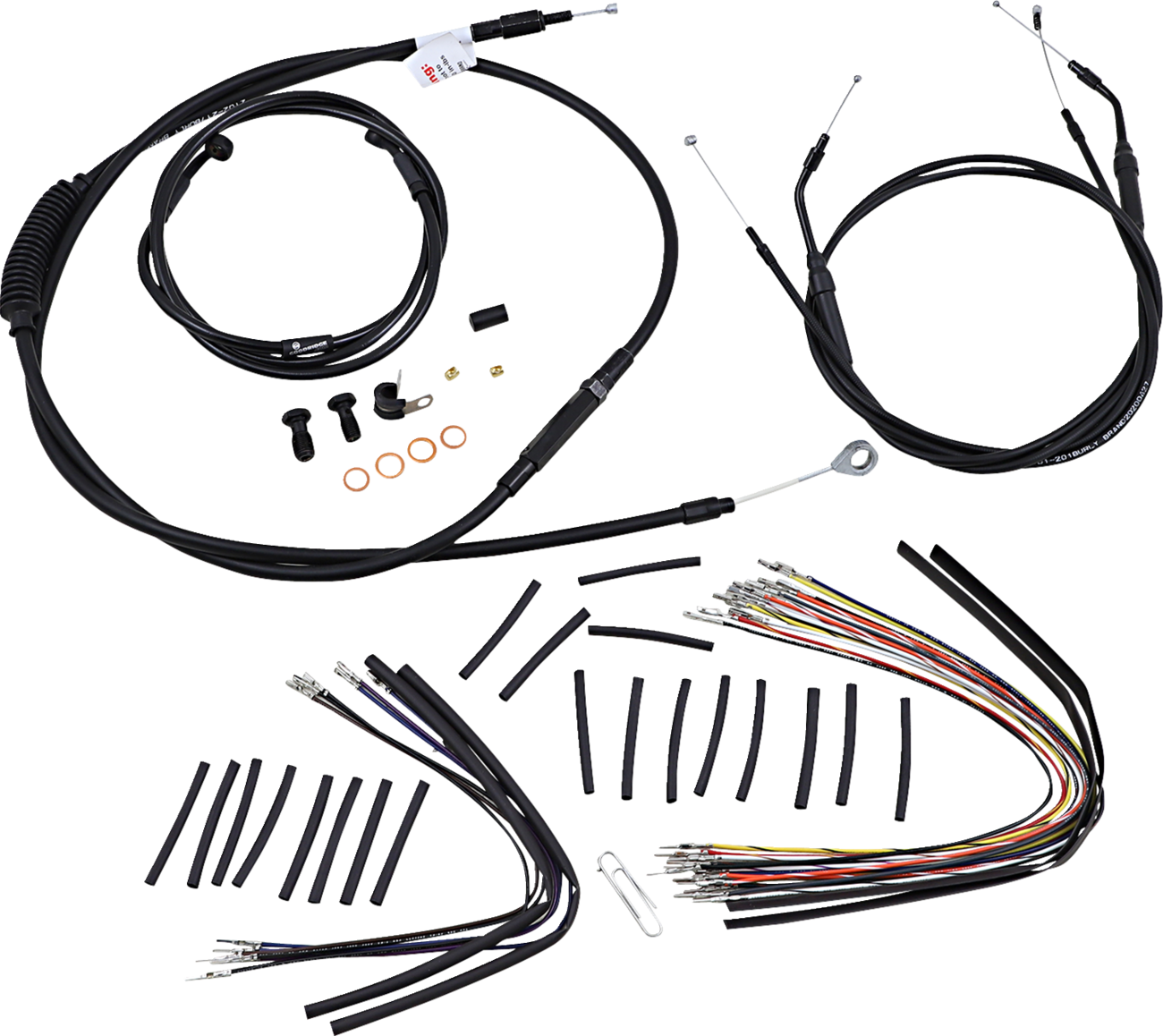BURLY BRAND Complete Black Vinyl Handlebar Cable/Line Kit for Ape Hangers - 16" / '07-'11 FXDWG 0610-0630