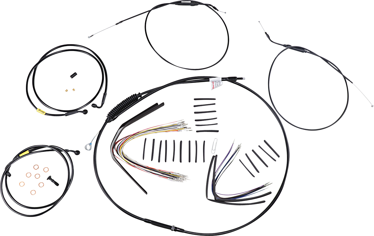BURLY BRAND Complete Black Vinyl Handlebar Cable/Line Kit for Ape Hangers - 16" / '08-'11 FXDF 0662-0615