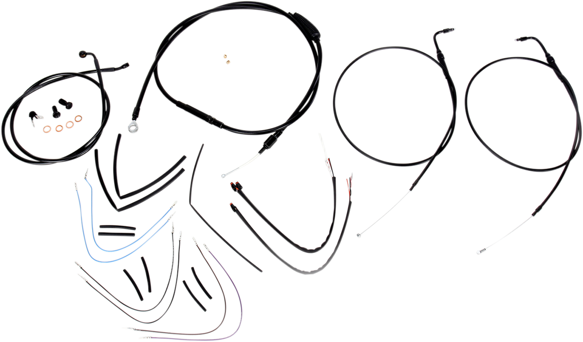 BURLY BRAND Complete Black Vinyl Handlebar Cable/Line Kit for Ape Hangers - 16" / '11-'15 FLS 0610-0756