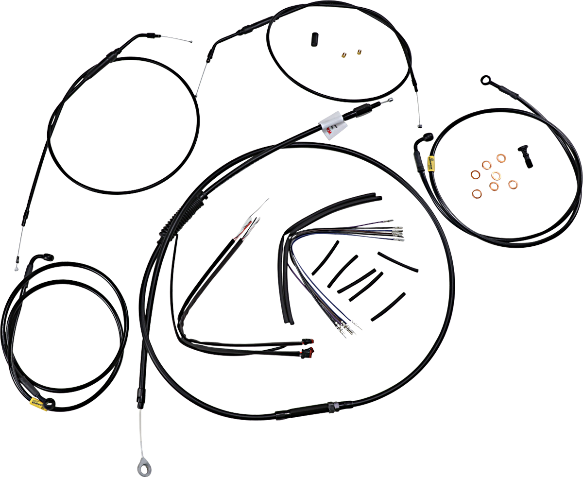 BURLY BRAND Complete Black Vinyl Handlebar Cable/Line Kit for Ape Hangers - 16" / '12-'17 FXD 0662-0617