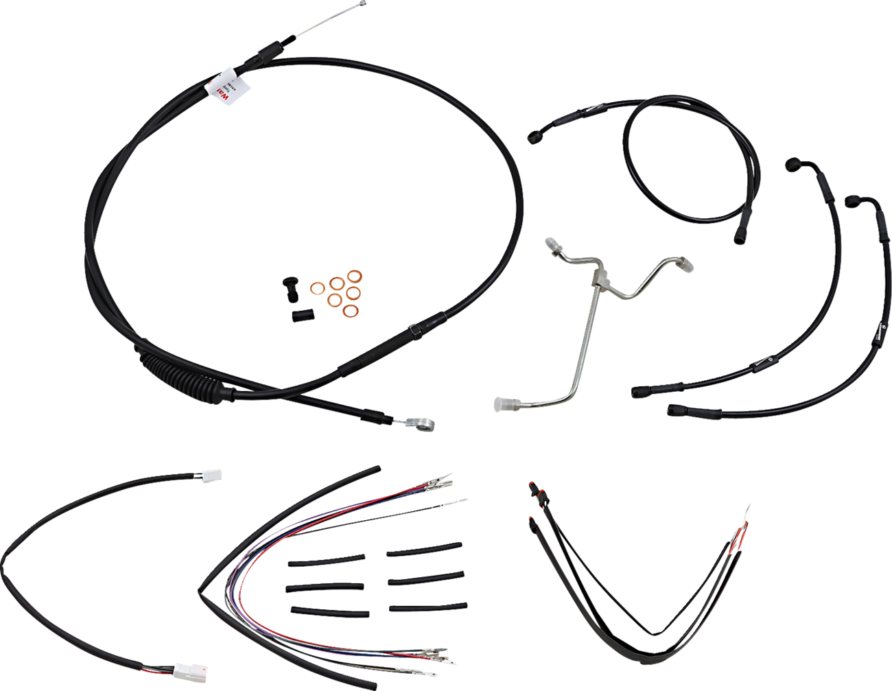 BURLY BRAND Complete Black Vinyl Handlebar Cable/Line Kit for Ape Hangers - 16" / '14-'16 FLHR 0610-2075