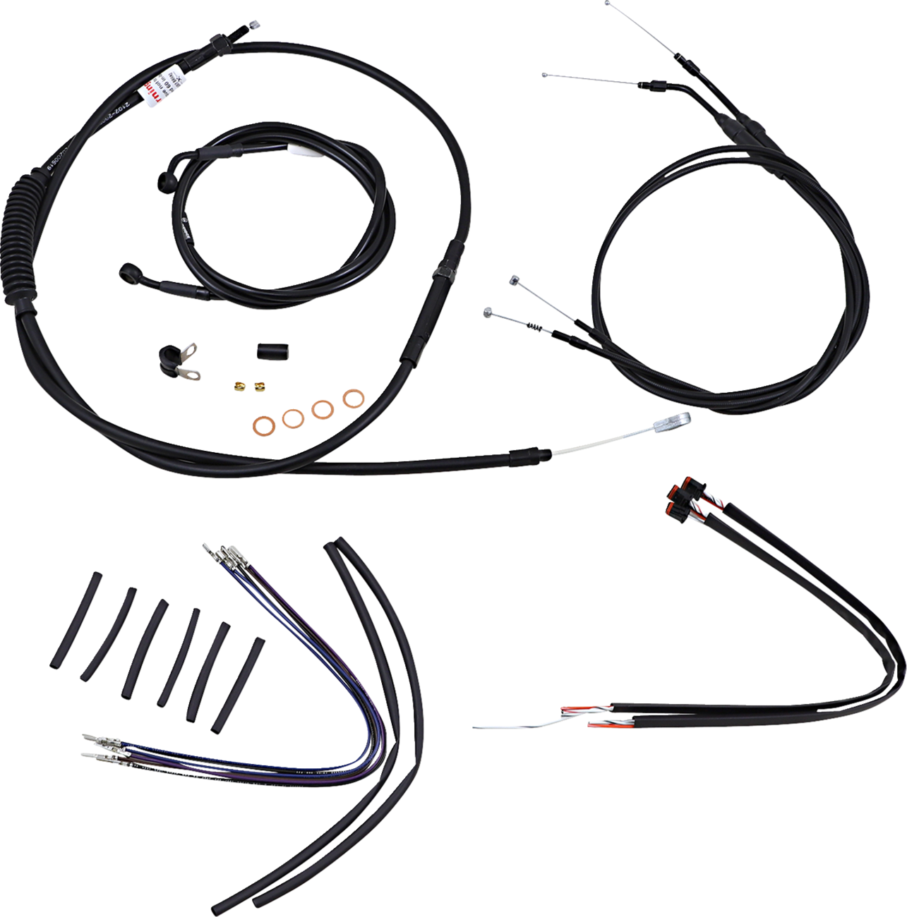 BURLY BRAND Complete Black Vinyl Handlebar Cable/Line Kit for Ape Hangers - 16" / '14-'22 Sportster 0610-1658