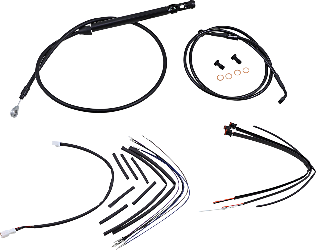 BURLY BRAND Complete Black Vinyl Handlebar Cable/Line Kit for Ape Hangers - 16" / '18-'24 FX 0662-0731