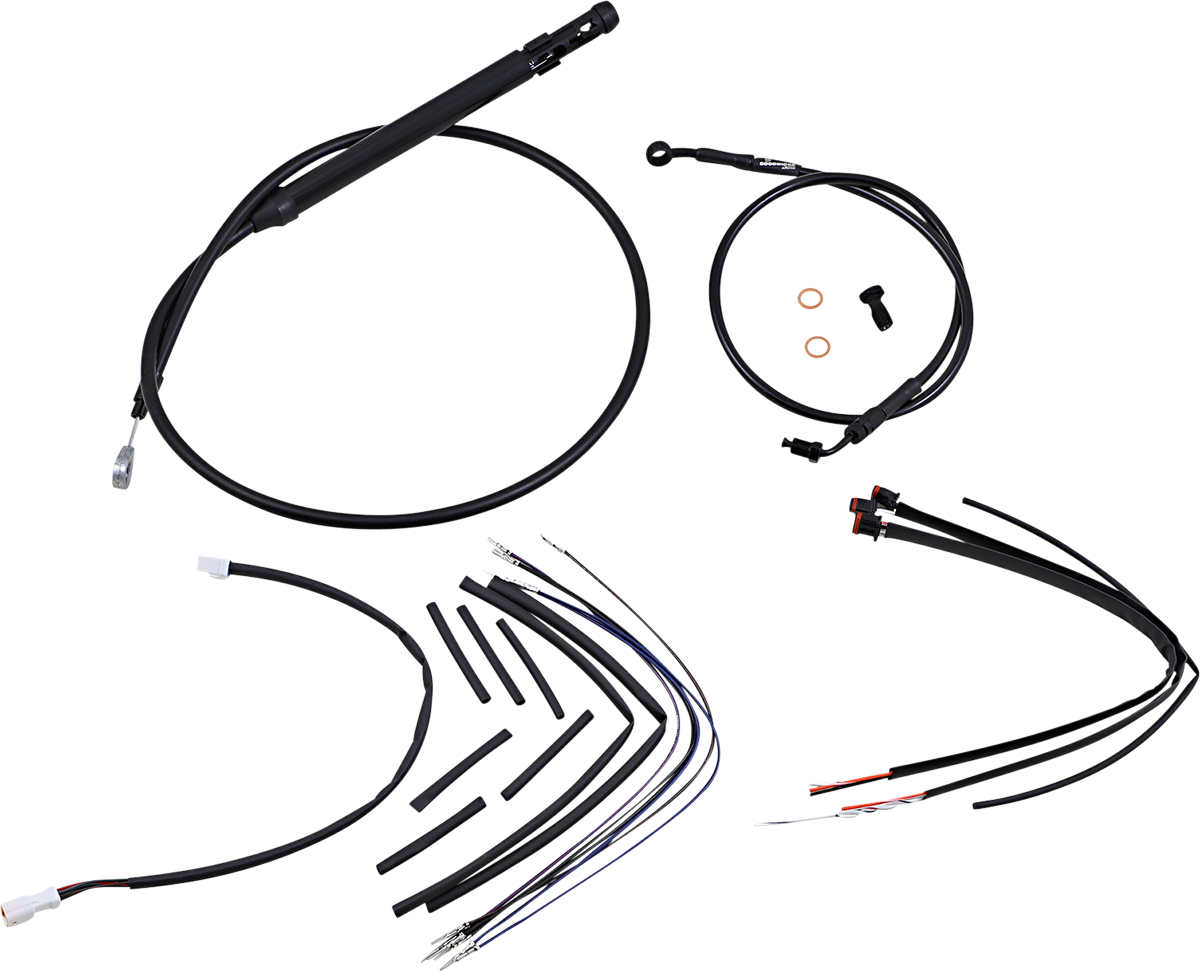 BURLY BRAND Complete Black Vinyl Handlebar Cable/Line Kit for Ape Hangers - 16" / '18-'24 Softail 0662-0726