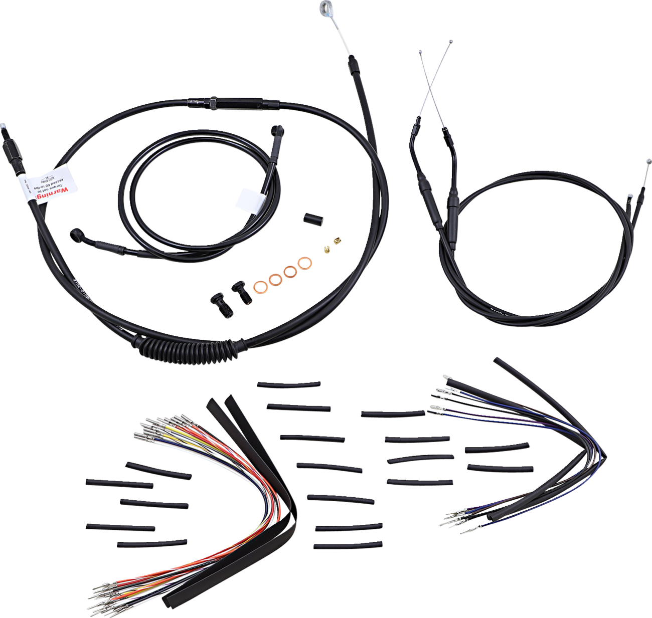 BURLY BRAND Complete Black Vinyl Handlebar Cable/Line Kit for Ape Hangers - 16" / '96-'05 FXD 0610-0497