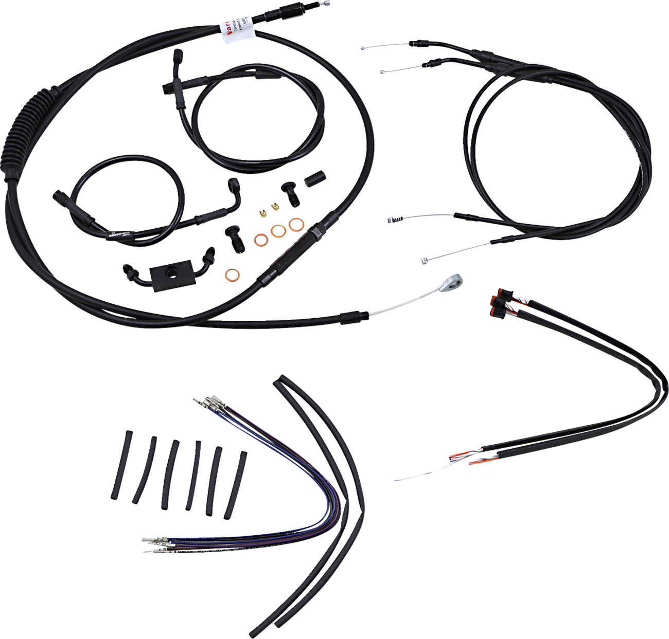 BURLY BRAND Complete Black Vinyl Handlebar Cable/Line Kit for Ape Hangers - 16" / ABS / '12-'17 Dyna 0610-1668