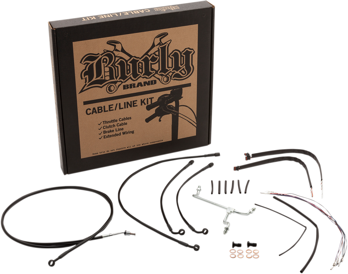BURLY BRAND Complete Black Vinyl Handlebar Cable/Line Kit for Ape Hangers - 16" / ABS / '14-'16 FLHR 0610-2081