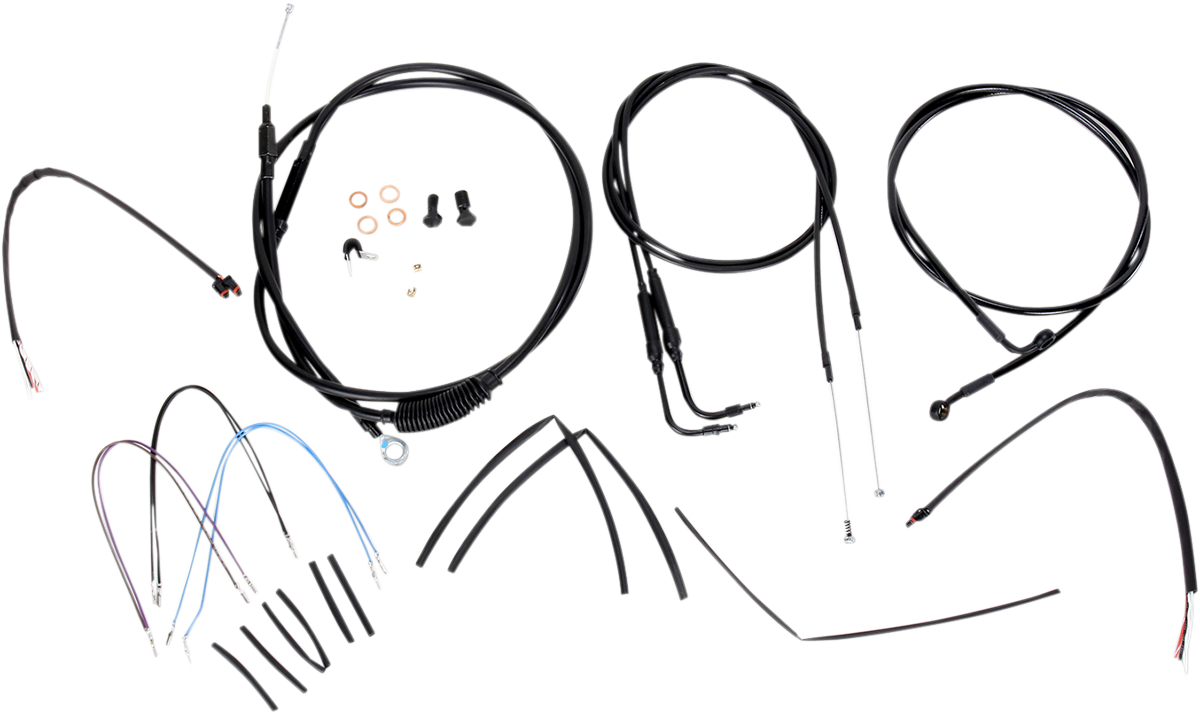 BURLY BRAND Complete Black Vinyl Handlebar Cable/Line Kit for Ape Hangers - 18" / '11-'15 FLS 0610-0757