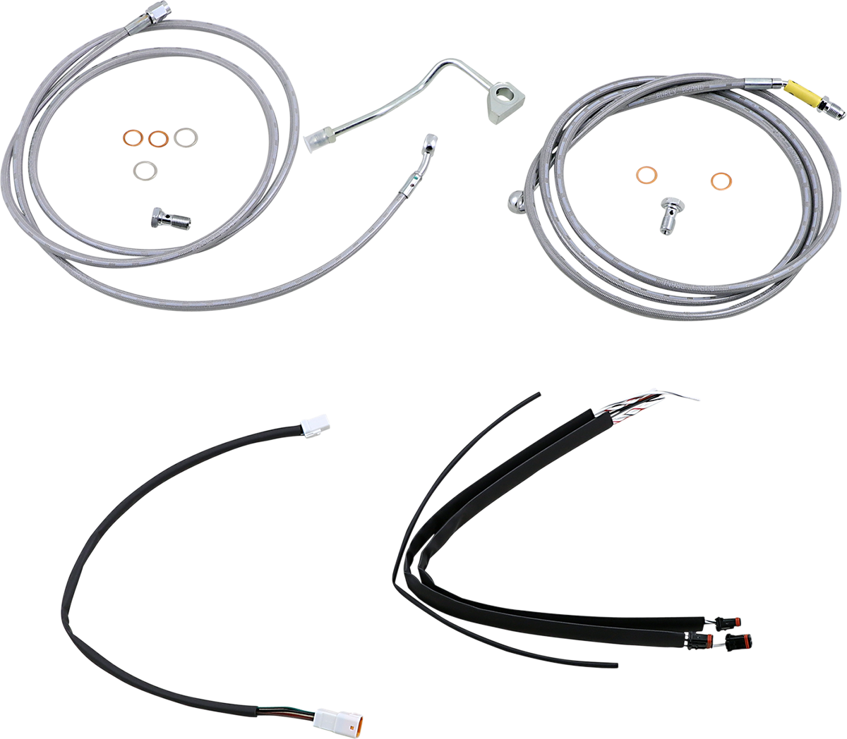 BURLY BRAND Complete Stainless Braided Handlebar Cable/Brake Line Kit - 15" Ape Hangers / '17-'20 Touring/Trike 0662-0539