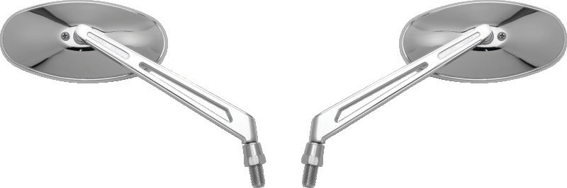 BikeMaster Oval Mirror Machined Arm w/10mm/Yam 10mm/HD Adapters - Pair - Chrome - 600806