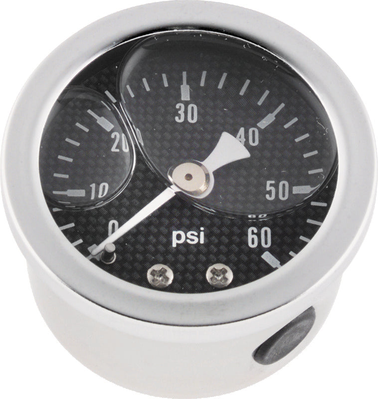 Bikers Choice 0-60 PSI Oil Pressure Gauge Carbon Face Stainless Bezel Liquid Filled Universal Custom - 496455