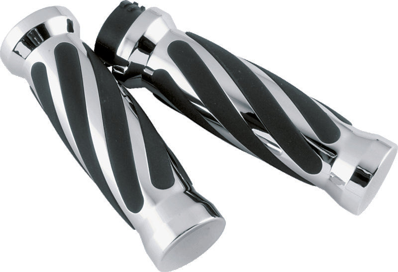 Bikers Choice 1981-2017 XL & Big Twin Dual Cable Chrome & Black Twisted Grips Pr - 498415