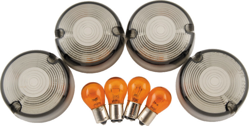 Bikers Choice 1986-1999 FXST 1986-2001 FXD FXR XL Smoked Turn Signal Lens/Amber Bulb Kit Repl H-D 69306-02 - 482544