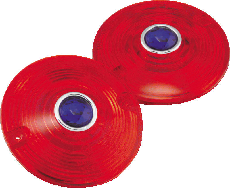 Bikers Choice 1986-2017 FLH FLT FLST Red Turn Signal Lens With Blue Dot Pr - 491262