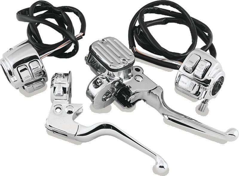 Bikers Choice 1996-2006 Big Twin / 1996-2003 XL 9/16in Bore Chrome Handlebar Control Kit W/Chrome Switches - 601718