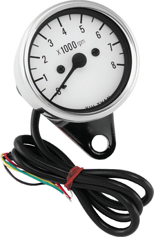 Bikers Choice 2.5 Inch Chrome Mini Tach Universal White Face 8000 RPM - 490293