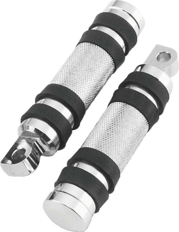 Bikers Choice Big Twin & XL Chrome Knurled Male Mount Footpegs W/Rubber Bands Pr. - 490485