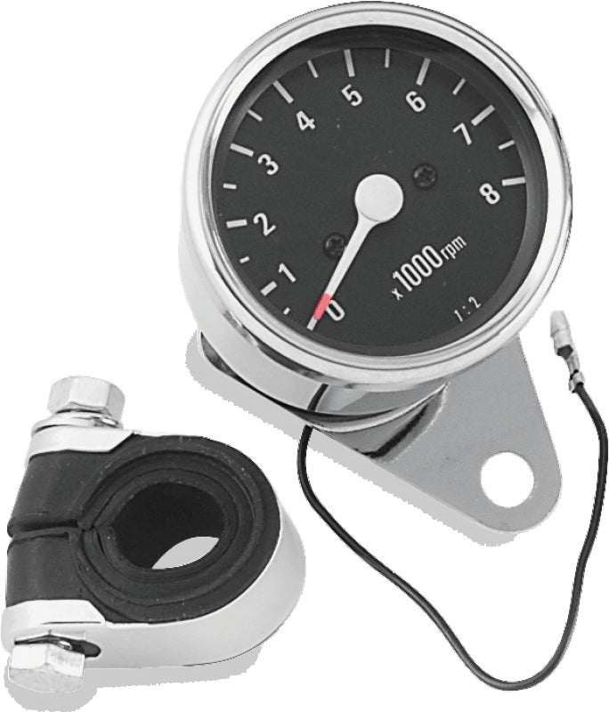 Bikers Choice Big Twin & XL Mechanical Custom Mini Tachometer Black Face 8000 Rpm 2 1/2 Inch - 493316