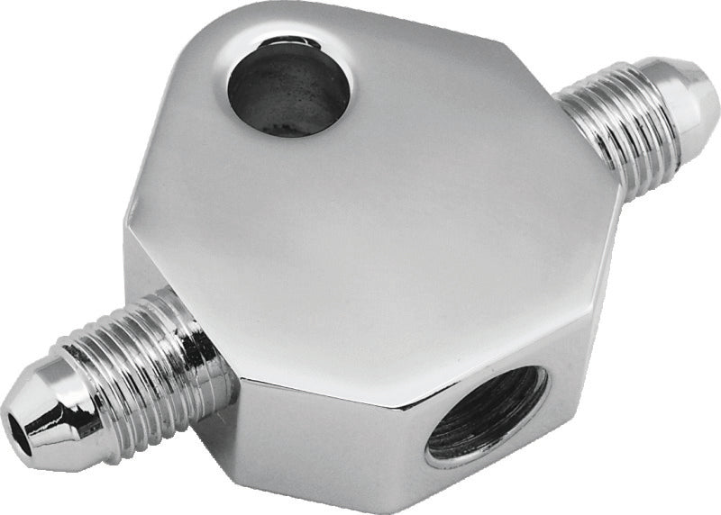 Bikers Choice Chrome Brake Tee 1/8 NPT Center Hole Male AN-3 Side Holes - 498410