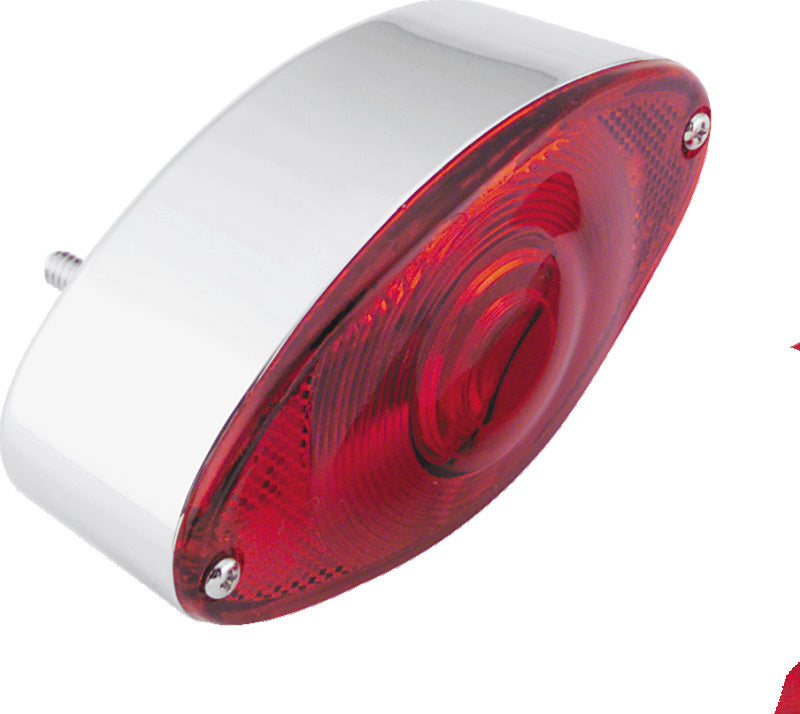 Bikers Choice Chrome Cat Eye Tail Lamp Assembly Red Lens Universal Custom - 492906