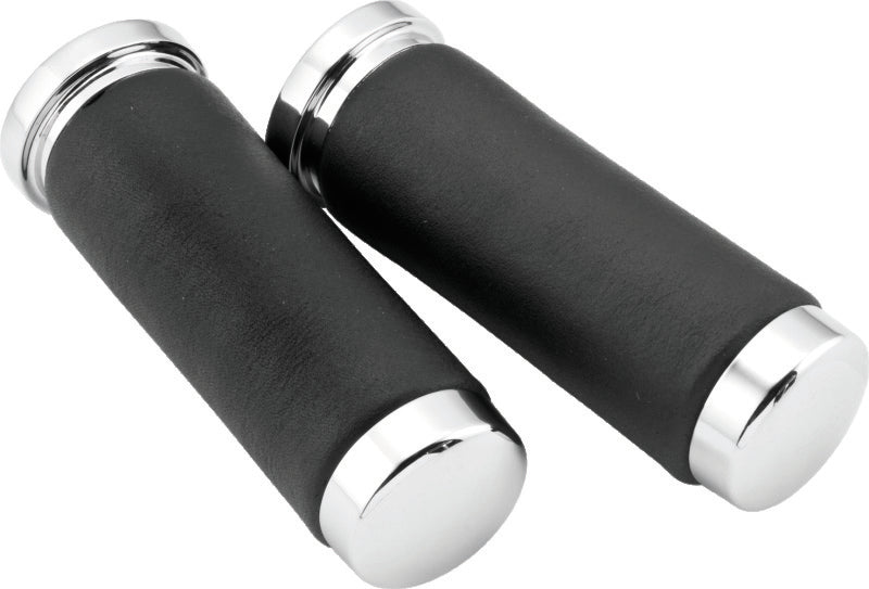 Bikers Choice Chrome / Leather 1 Inch Grips Universal Pr - 482549