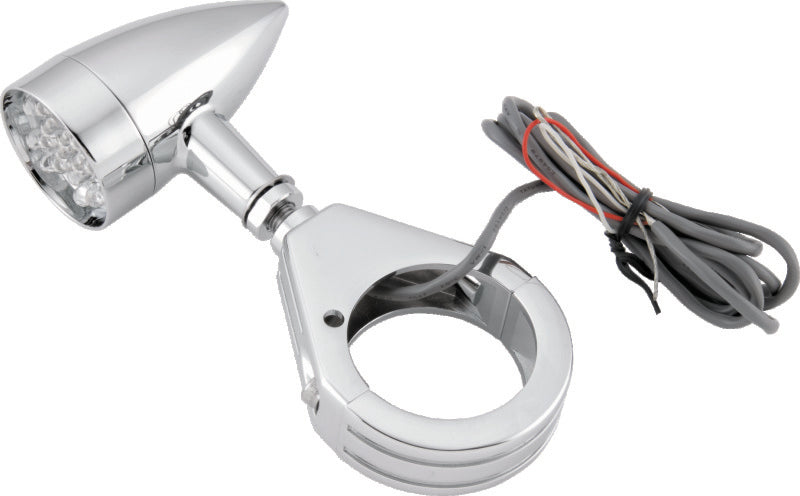 Bikers Choice Chrome Mini LED Turn Signals W/ 41 MM Clamp Universal Custom Pr - 482422