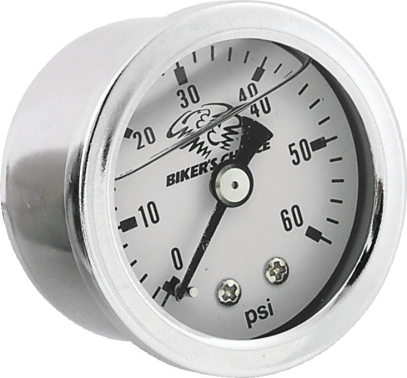 Bikers Choice White Face Liquid Filled Oil Pressure Gauge 0-60 Psi 1/8 NPT - 210077