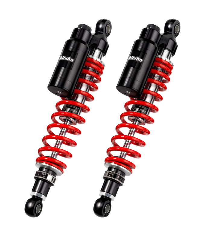 Bitubo Suspension Bitubo WMT0 Twinshocks Adj.: Spring Preload, Reb., Comp., Length 361mm, Piggyback Tank, Red Springs - T0022WMT01
