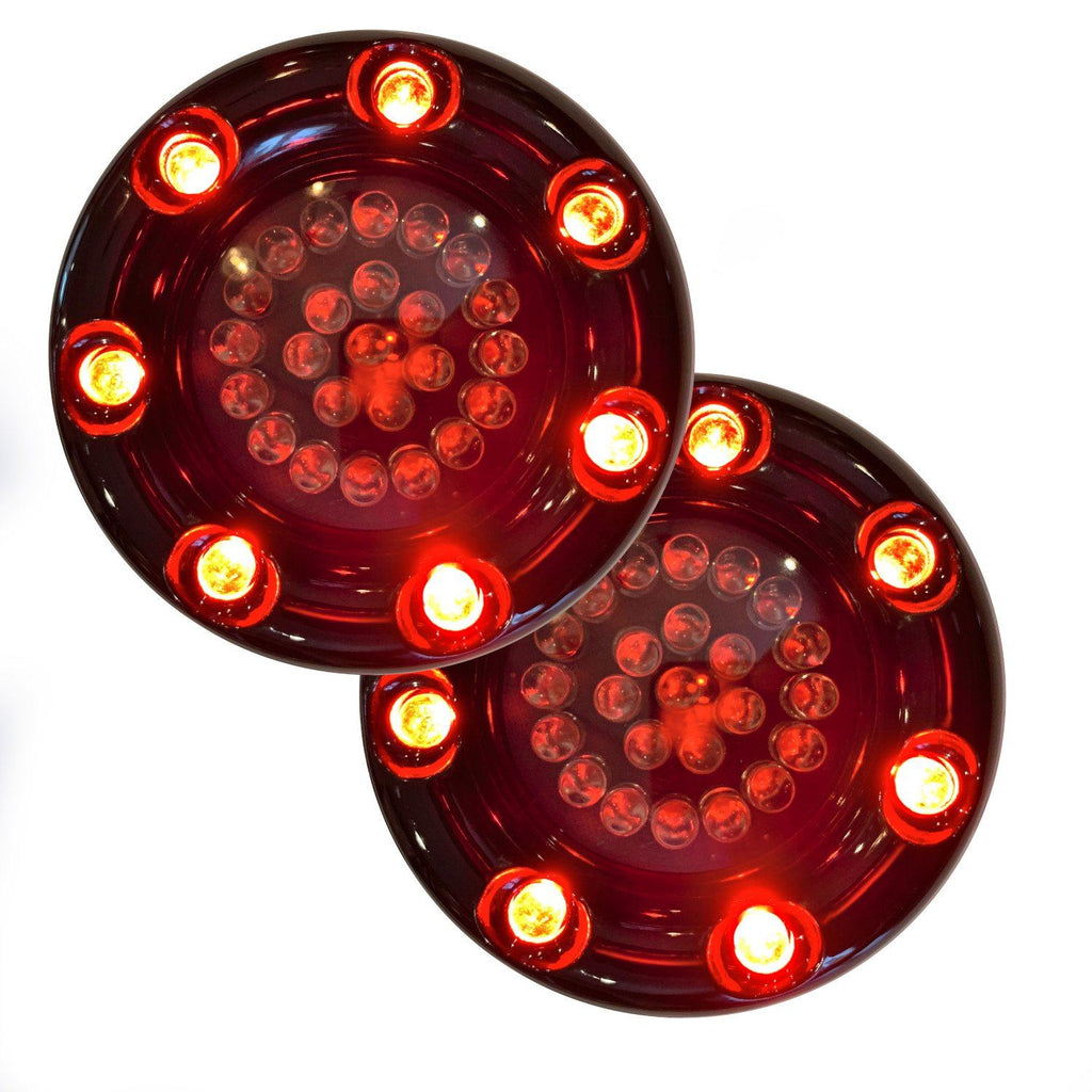 Eagle Lights Infinity Beam 2” Rear LED Turn Signals w/ Running and Brake Lights LED Ring Covers for Harley-Davidson® - Rear 1157 / Red LEDs