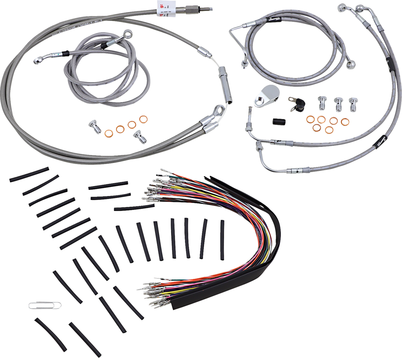BURLY BRAND Complete Stainless Braided Handlebar Cable/Brake Line Kit - 13" Ape Hangers / '08-'13 FLH 0610-0810
