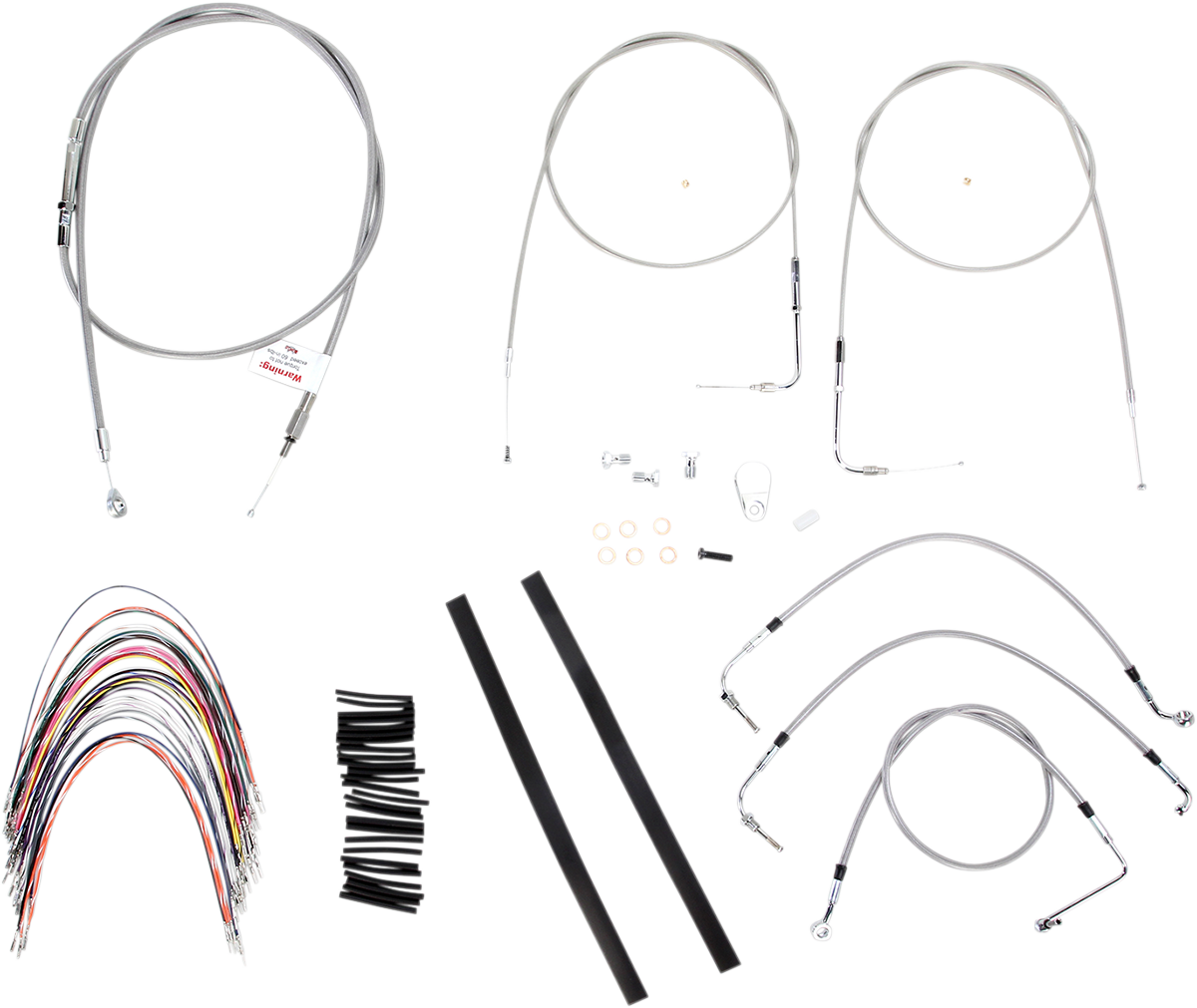 BURLY BRAND Complete Stainless Braided Handlebar Cable/Brake Line Kit - 14" Ape Hangers / '07 Touring 0610-0737