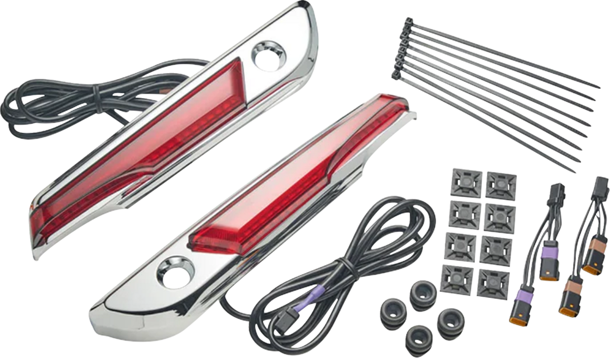 CIRO Lighted Saddlebag Hinge Covers - Red/Chrome 3501-2395