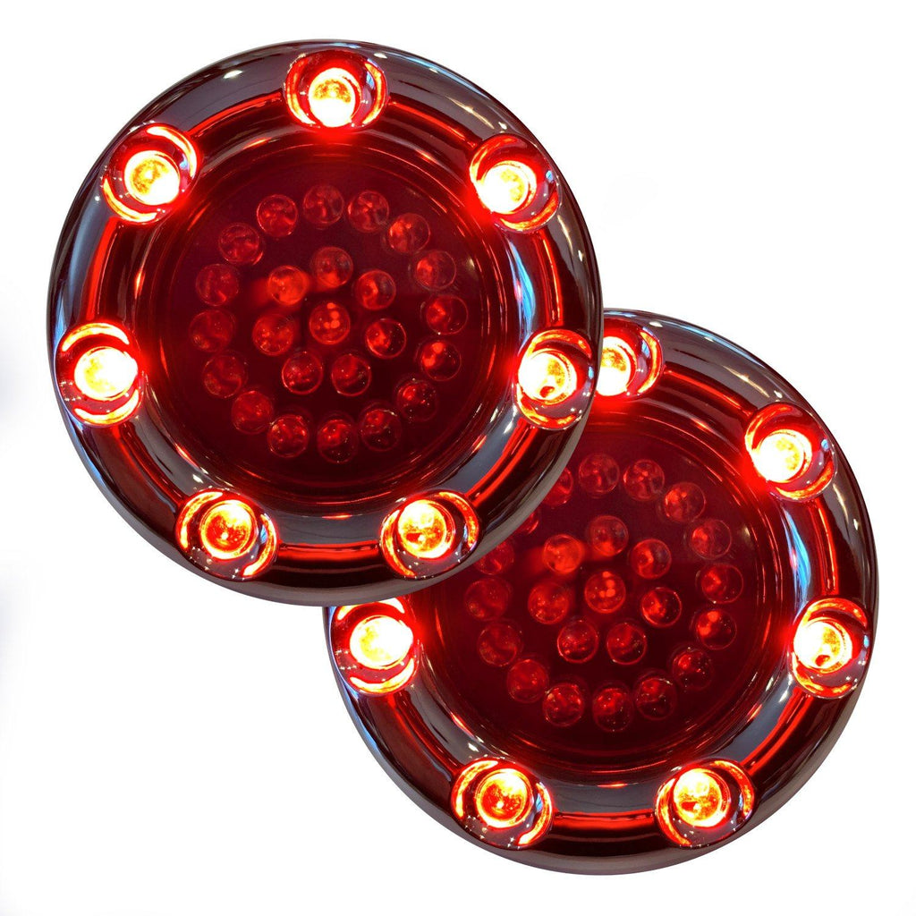 Eagle Lights Infinity Beam 2” Rear LED Turn Signals w/ Running and Brake Lights LED Ring Covers for Harley-Davidson® - Rear 1157 / Red LEDs