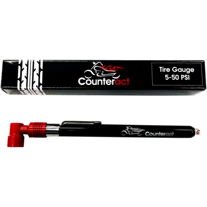 Counteract 90 Degree Analog Tire Pressure Gauge - 5-50psi - Red/Blk - Metal Construction - CBB-MKPG