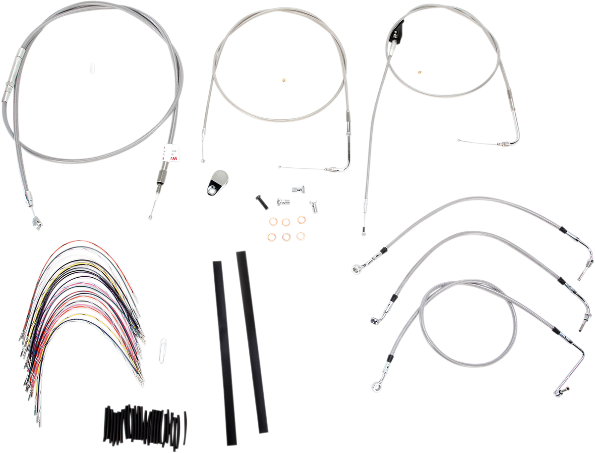 BURLY BRAND Complete Stainless Braided Handlebar Cable/Brake Line Kit - 18" Ape Hangers / '00-'06 Touring 0610-0736