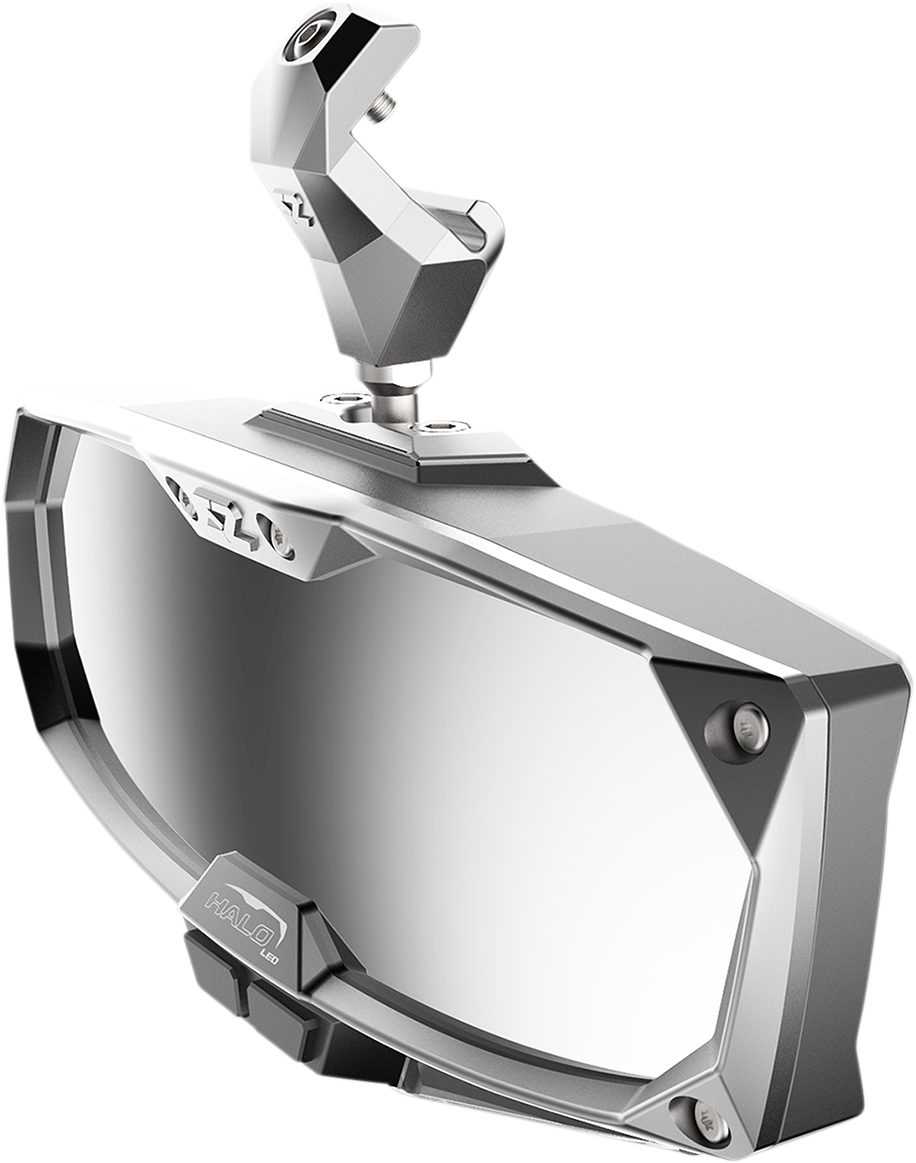 SEIZMIK Halo R Rear View Mirror with Cast Aluminum Bezel/LED Cabin Light - Polaris Pro-Fit - Mirror / Halo R / Rear View w/LED Cabin Light / Rectangle / Silver w/Silver Bezel / Po