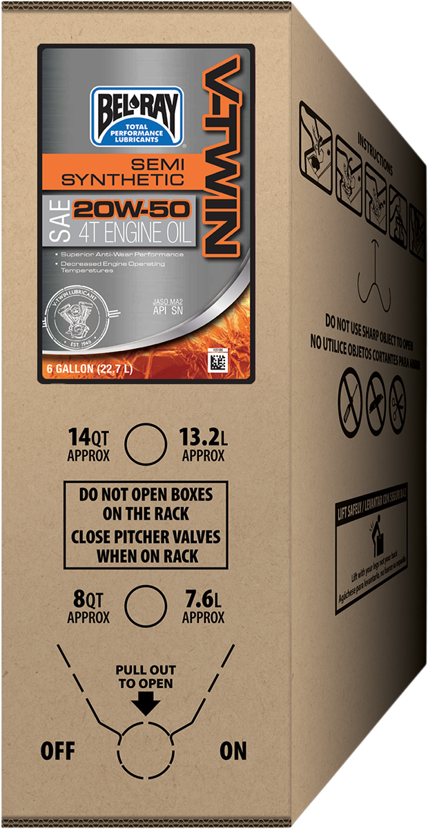 BEL-RAY V-Twin Semi-Synthetic Oil - 20W-50 / 6 U.S. gal. / Bag-In-Box 3601-0834