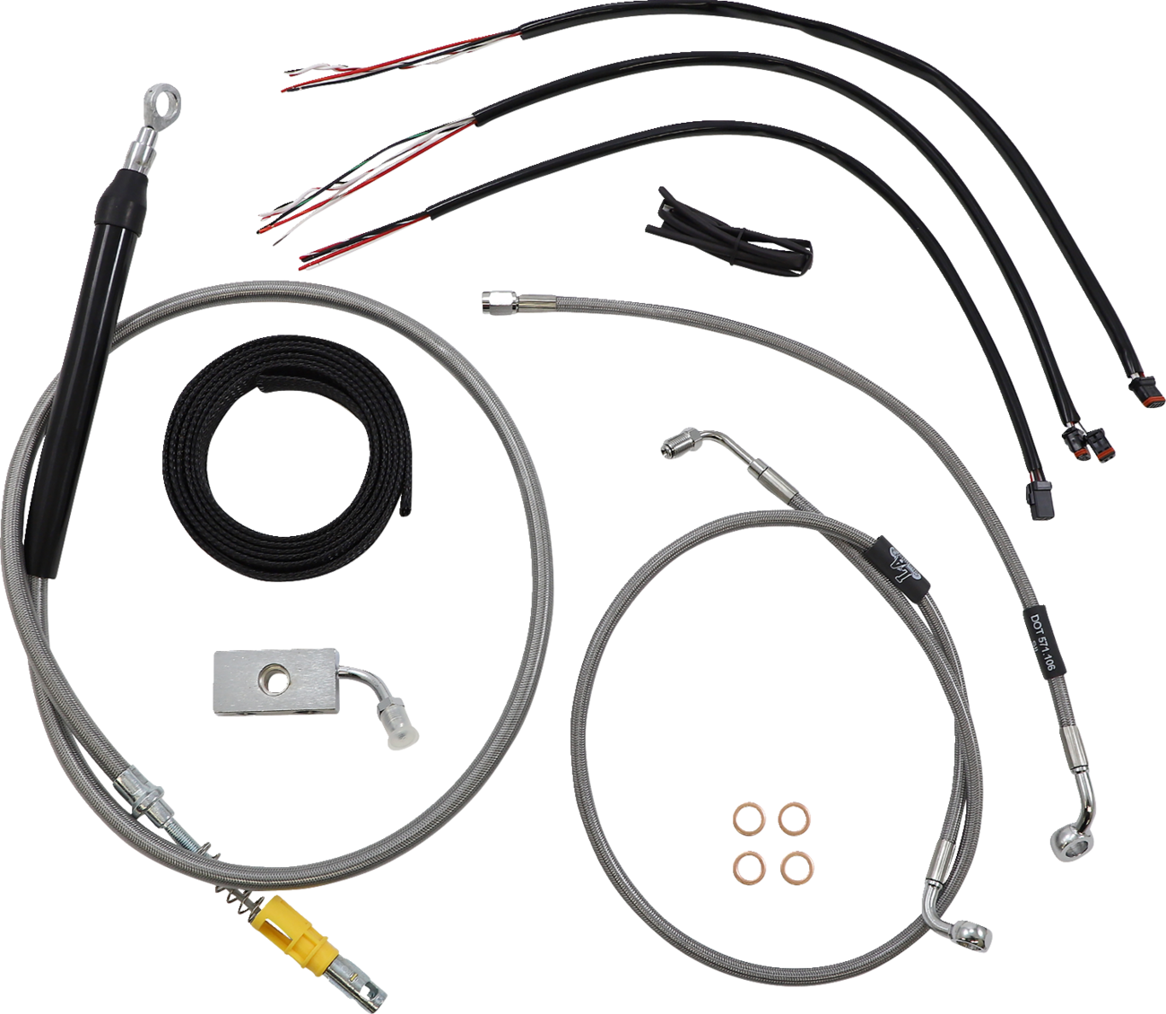 LA CHOPPERS Complete Stainless Braided Handlebar Cable/Brake Line Kit — Cable Kit