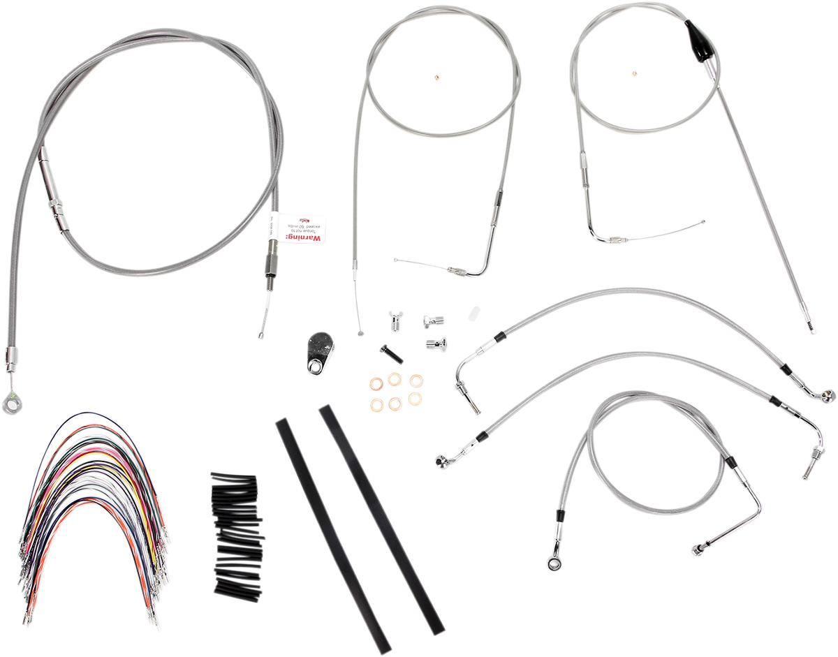 BURLY BRAND Complete Stainless Braided Handlebar Cable/Brake Line Kit - 14" Ape Hangers / '07 Touring 0610-0740