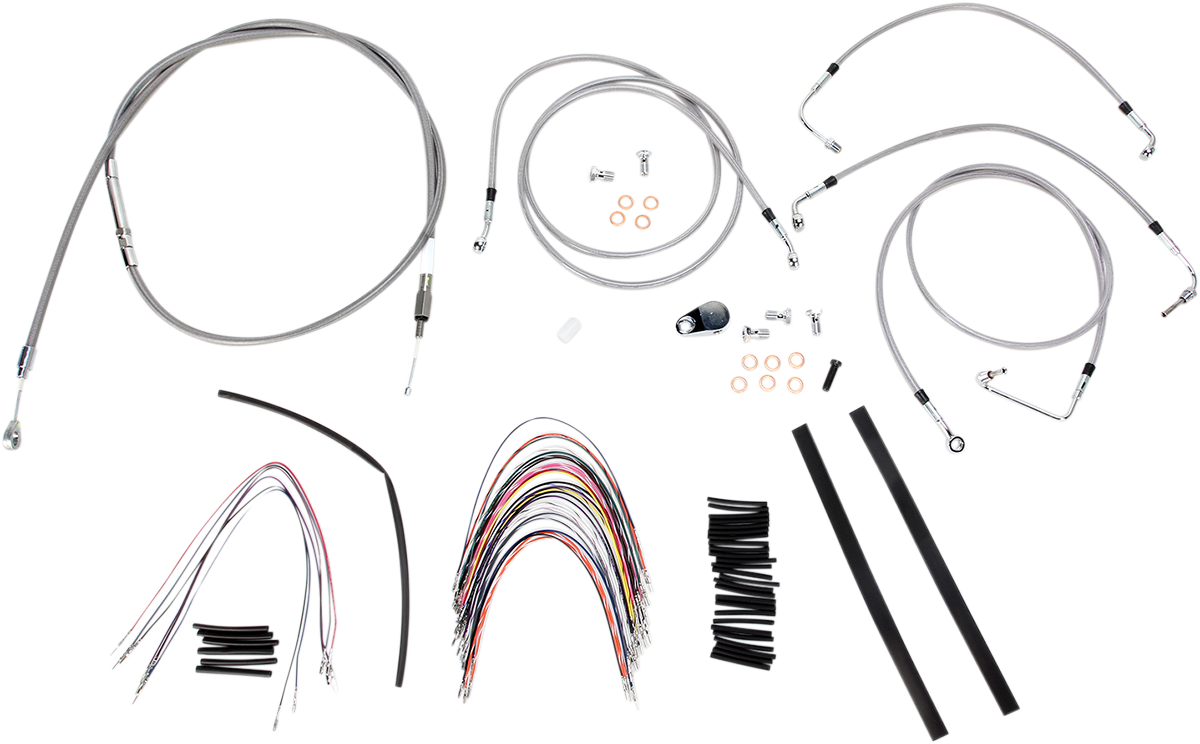BURLY BRAND Complete Stainless Braided Handlebar Cable/Brake Line Kit - 14" Ape Hangers- '08-'13 Touring 0610-0746