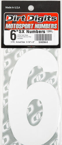 DIRT DIGITS Super X Competition Stick-on Numbers - SX63W-6