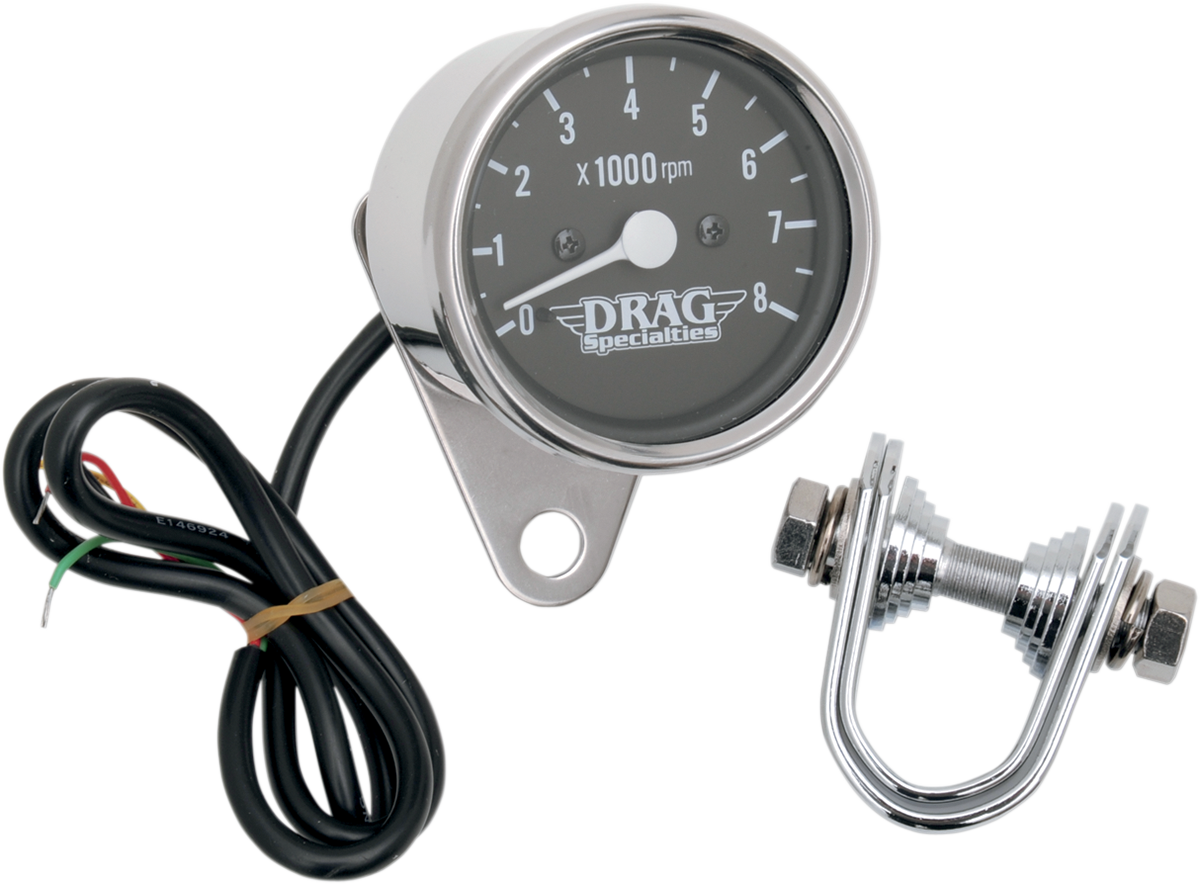 DRAG SPECIALTIES 2.4" Mini Electronic Tachometer - 2.4" Mini Electronic Tach / Stainless Steel Housing / Backlit LED Black Face 2211-0104