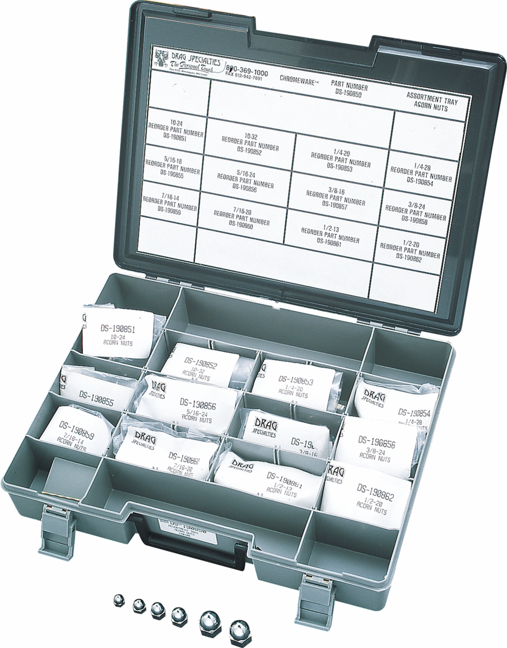 DRAG SPECIALTIES Acorn Nut Assortment Kit - Nut Assortment / Acorn / Chrome / Kit DS-190850