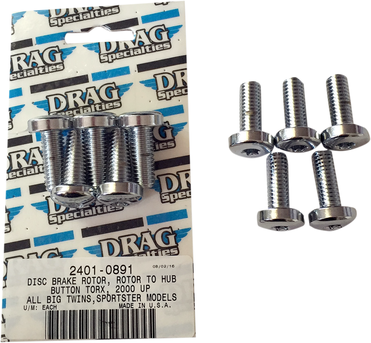 DRAG SPECIALTIES Disc Brake Hub Mounting Kit - Mounting Kit / Rotor to Hub / Rear / Chrome 2401-0891