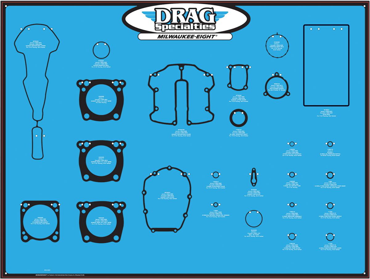 DRAG SPECIALTIES Gasket/Seal and O-Ring Display Board for M8 Motors - Gasket/Seal and O-Ring Display Board / '17-'25 M8 0934-6923