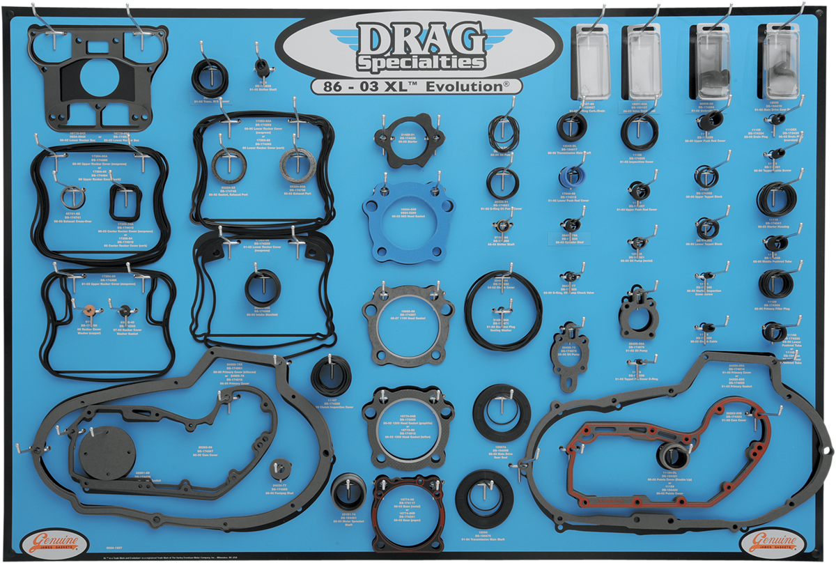 DRAG SPECIALTIES Gasket, Seal and O-Ring Display for 86-03 Xl Evolution Motors - Gasket Board / XL/EVO 0934-1667